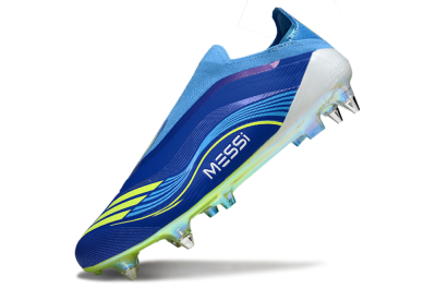 Messi x Adidas F50 Elite Laceless SG Soft Ground Soccer Cleats - Blue/Electric Yellow/Deep Blue