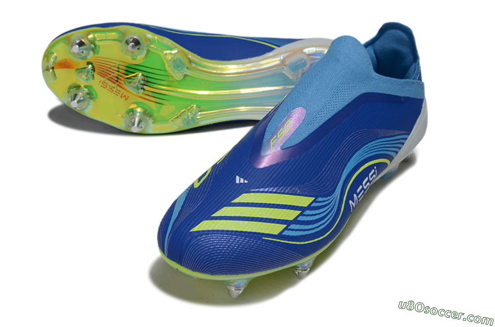 Messi x Adidas F50 Elite Laceless SG Soft Ground Soccer Cleats - Blue/Electric Yellow/Deep Blue 3