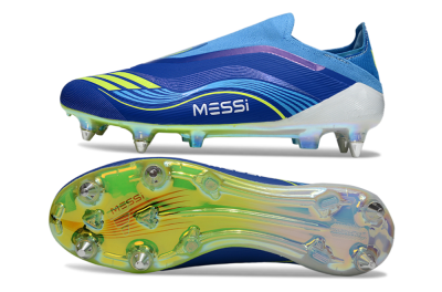 Messi x Adidas F50 Elite Laceless SG Soft Ground Soccer Cleats - Blue/Electric Yellow/Deep Blue