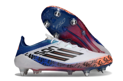 SON x Adidas F50 Elite SG Soft Ground Soccer Cleats - White/Vibrant Orange/Deep Blue