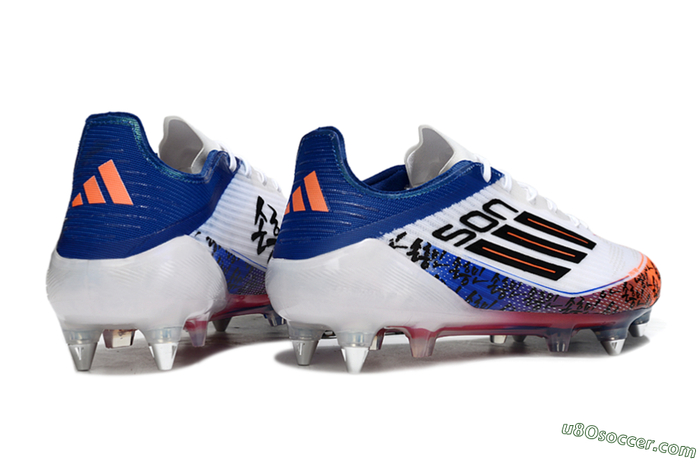 SON x Adidas F50 Elite SG Soft Ground Soccer Cleats - White/Vibrant Orange/Deep Blue 6