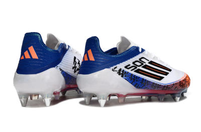 SON x Adidas F50 Elite SG Soft Ground Soccer Cleats - White/Vibrant Orange/Deep Blue