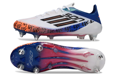 SON x Adidas F50 Elite SG Soft Ground Soccer Cleats - White/Vibrant Orange/Deep Blue