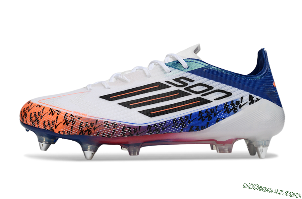 SON x Adidas F50 Elite SG Soft Ground Soccer Cleats - White/Vibrant Orange/Deep Blue 2