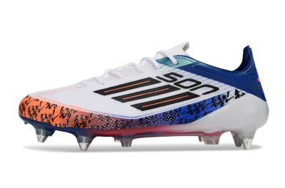 SON x Adidas F50 Elite SG Soft Ground Soccer Cleats - White/Vibrant Orange/Deep Blue