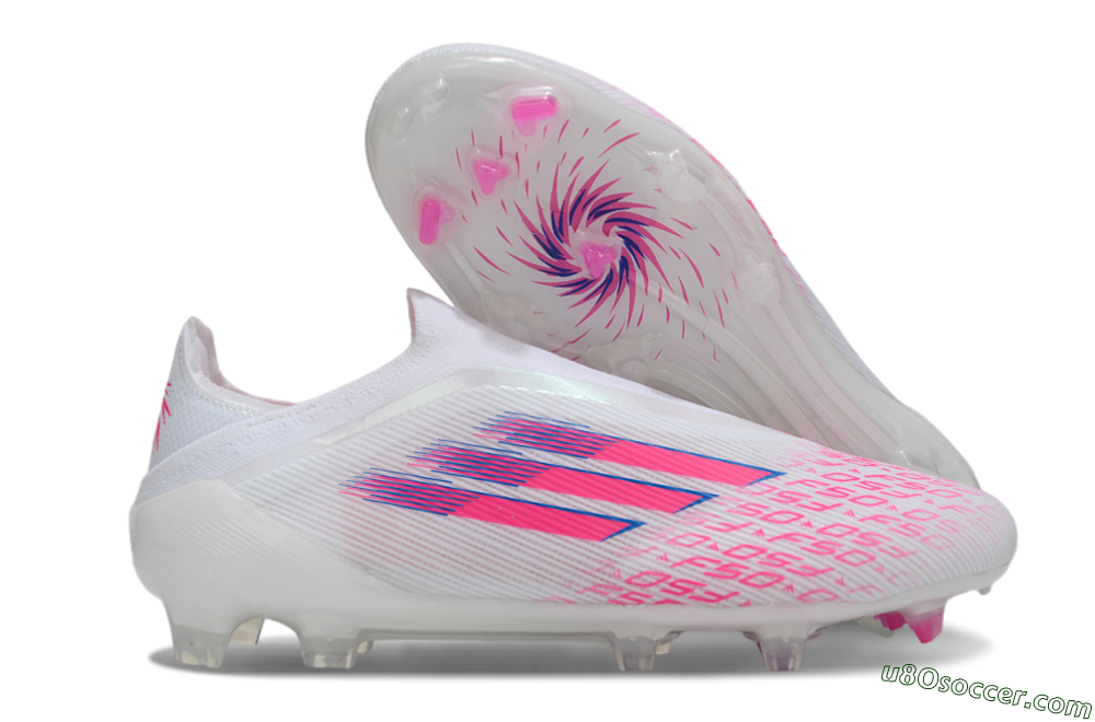 Adidas F50 Elite Laceless FG Firm Ground Soccer Cleats - White/Vibrant Pink/Deep Blue 1