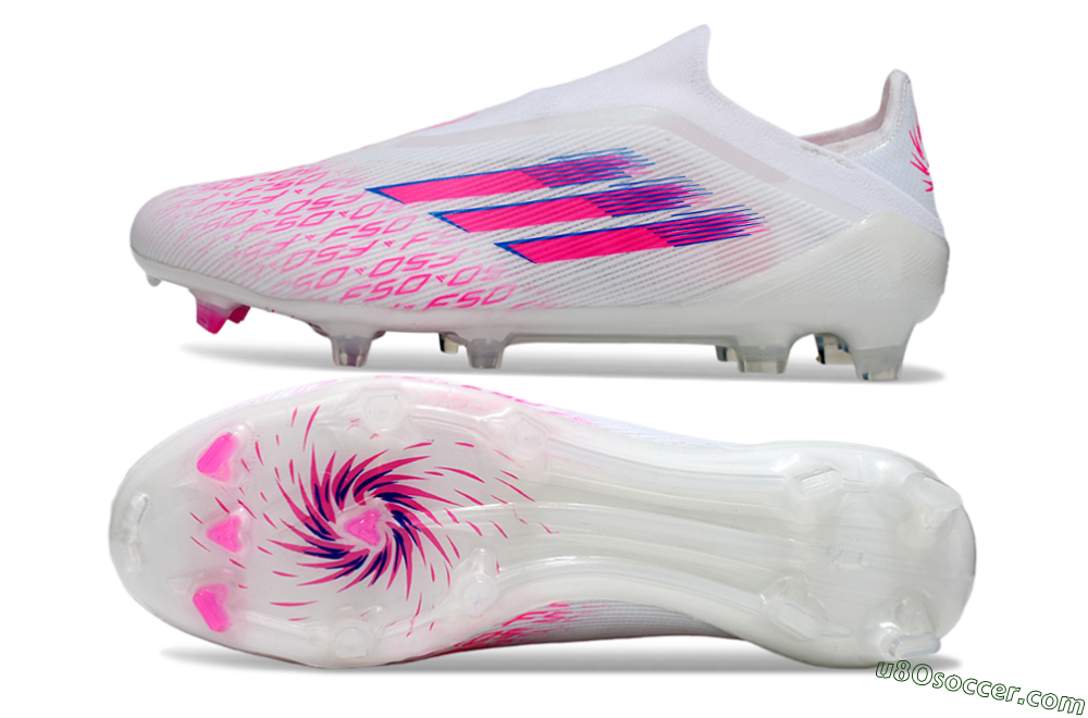 Adidas F50 Elite Laceless FG Firm Ground Soccer Cleats - White/Vibrant Pink/Deep Blue 0
