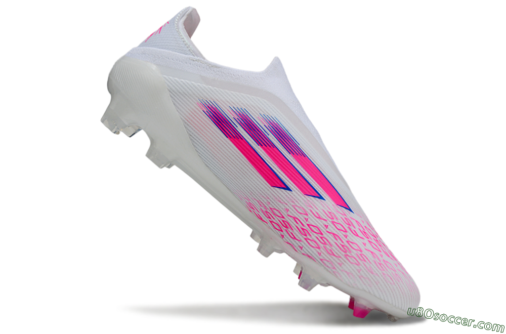 Adidas F50 Elite Laceless FG Firm Ground Soccer Cleats - White/Vibrant Pink/Deep Blue 4