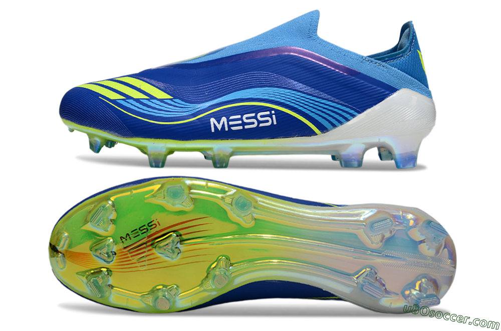 Messi x Adidas F50 Elite Laceless FG Firm Ground Soccer Cleats - Blue/Sky Blue/Electric Yellow 0