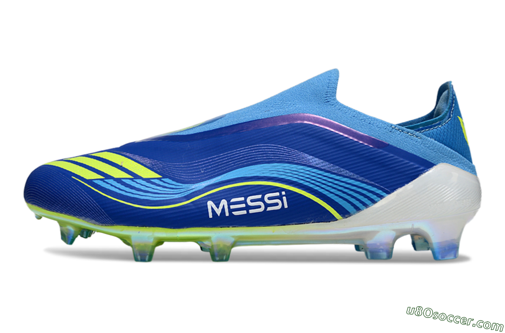 Messi x Adidas F50 Elite Laceless FG Firm Ground Soccer Cleats - Blue/Sky Blue/Electric Yellow 2