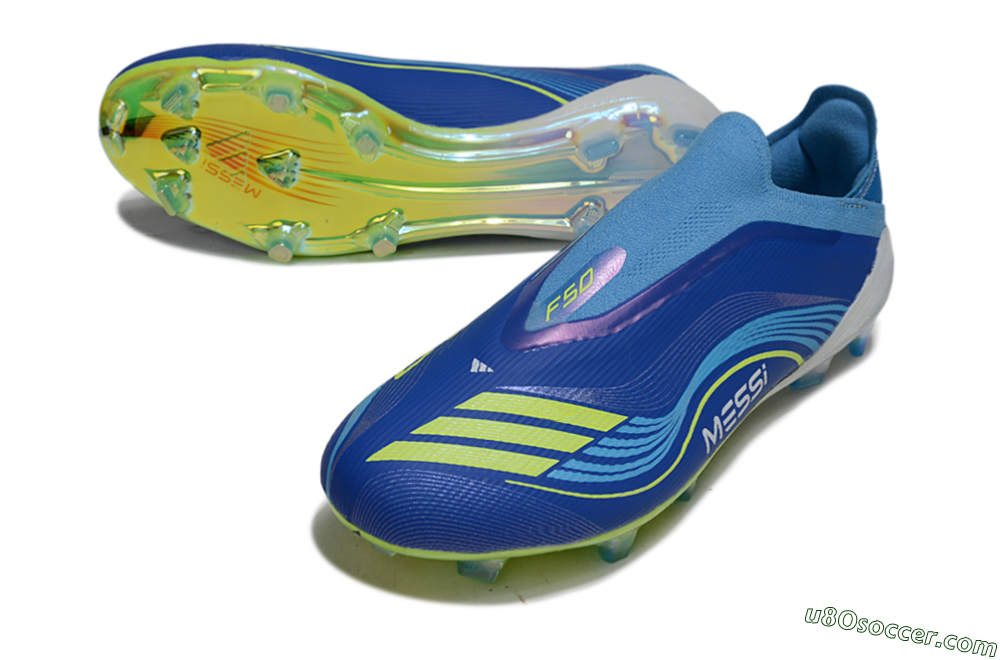 Messi x Adidas F50 Elite Laceless FG Firm Ground Soccer Cleats - Blue/Sky Blue/Electric Yellow 3