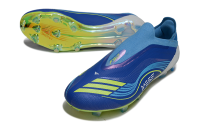 Messi x Adidas F50 Elite Laceless FG Firm Ground Soccer Cleats - Blue/Sky Blue/Electric Yellow