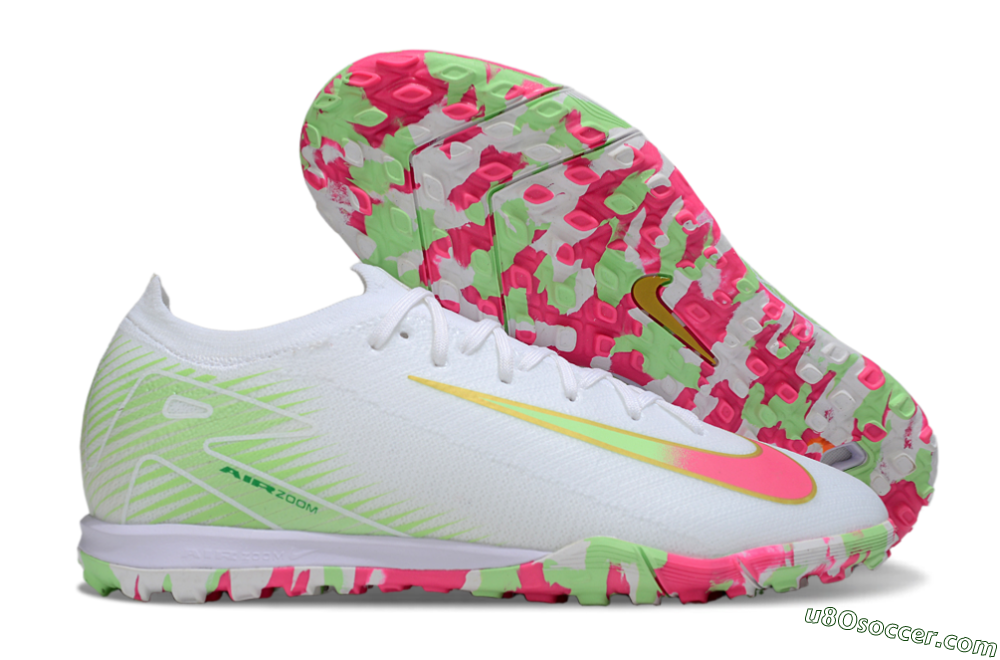 Nike Air Zoom Mercurial Vapor 16 Elite TF Artificial Turf Soccer Shoes - White/Neon Pink/Light Green 1