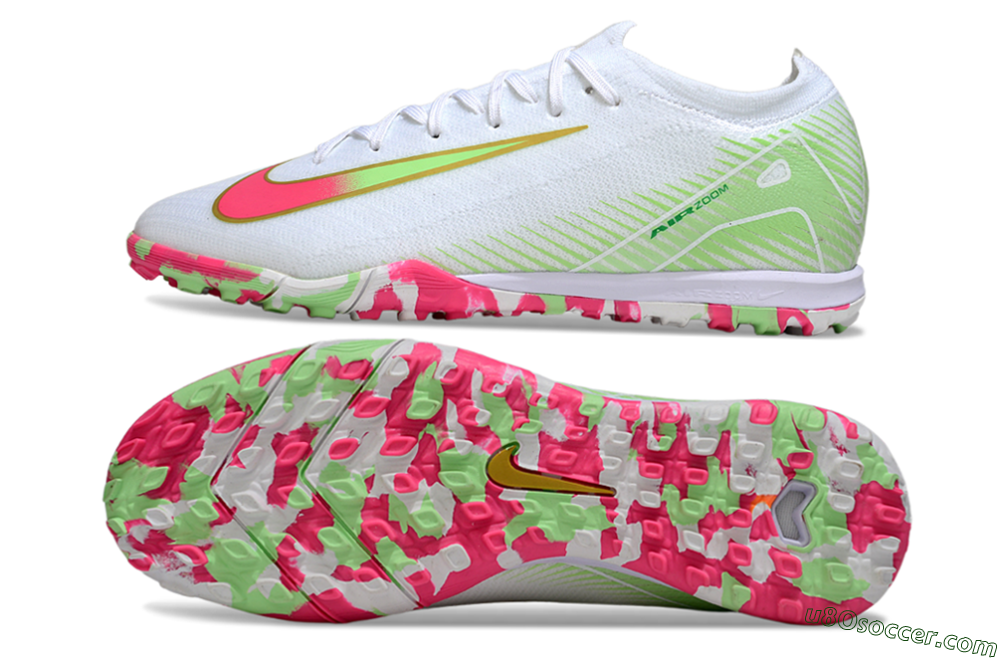 Nike Air Zoom Mercurial Vapor 16 Elite TF Artificial Turf Soccer Shoes - White/Neon Pink/Light Green 0