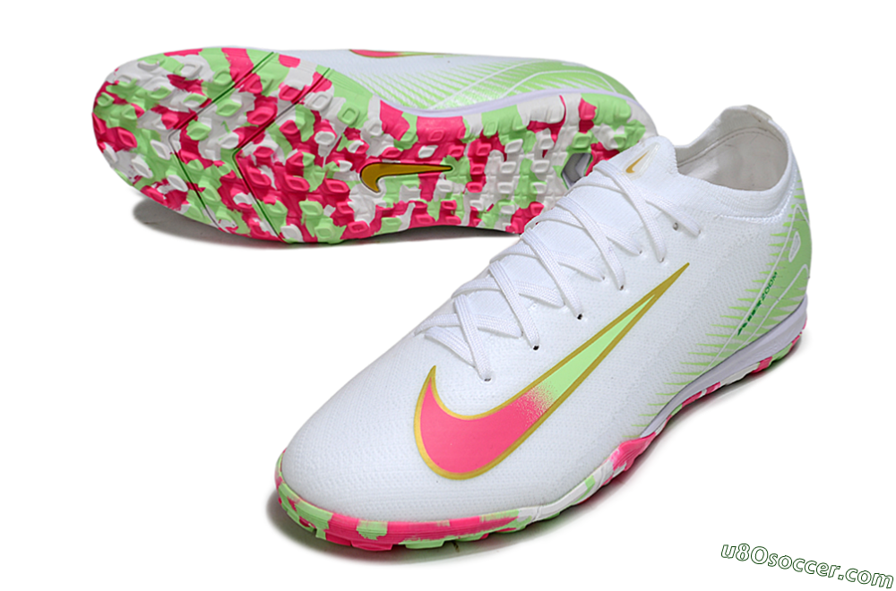 Nike Air Zoom Mercurial Vapor 16 Elite TF Artificial Turf Soccer Shoes - White/Neon Pink/Light Green 3
