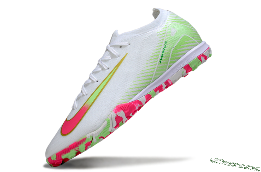 Nike Air Zoom Mercurial Vapor 16 Elite TF Artificial Turf Soccer Shoes - White/Neon Pink/Light Green 5