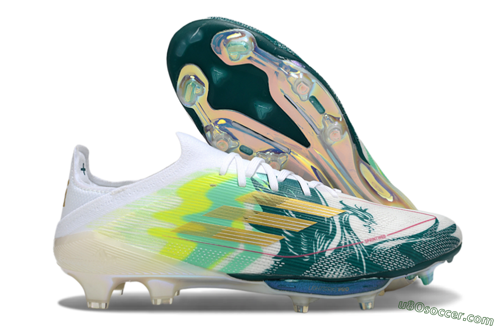 Adidas F50+ Elite Lightstrike Pro FG Firm Ground Soccer Cleats - White/Emerald Green/Fluorescent Yellow 1