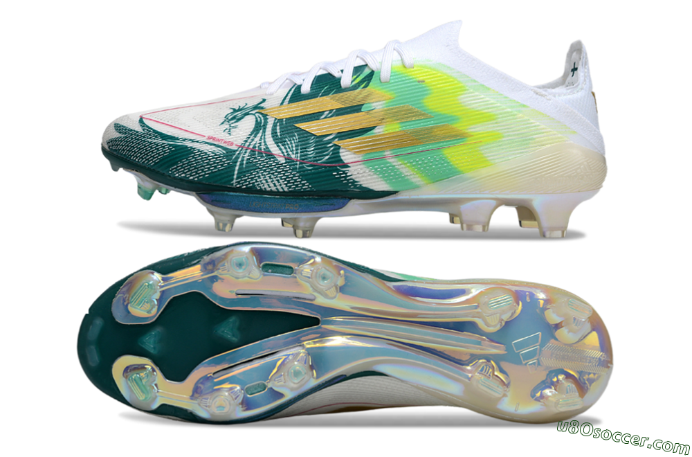 Adidas F50+ Elite Lightstrike Pro FG Firm Ground Soccer Cleats - White/Emerald Green/Fluorescent Yellow 0