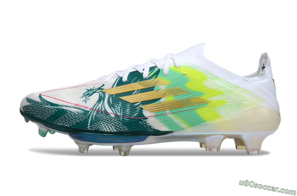 Adidas F50+ Elite Lightstrike Pro FG Firm Ground Soccer Cleats - White/Emerald Green/Fluorescent Yellow 2