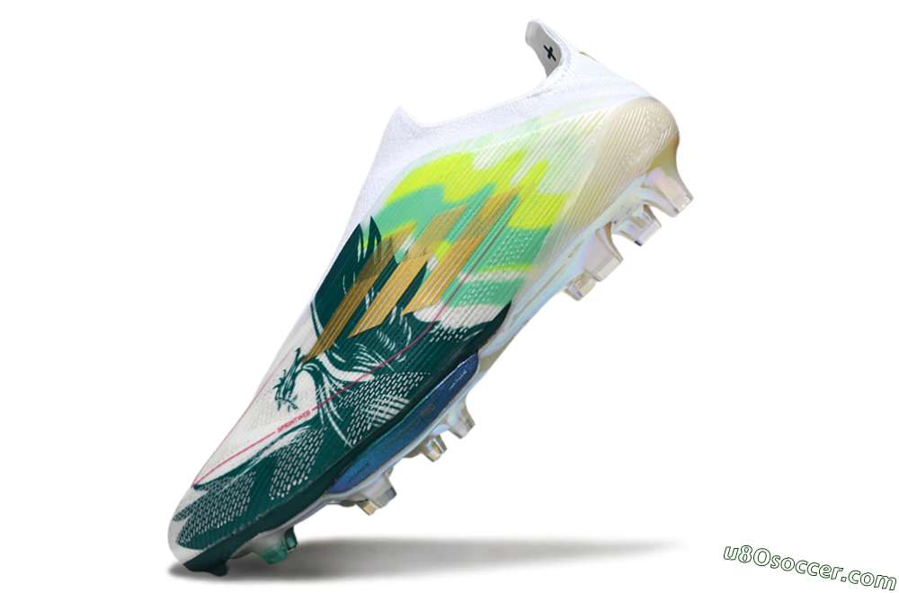 Adidas F50+ Elite Lightstrike Pro Laceless FG Firm Ground Soccer Cleats - White/Neon Green/Sapphire Blue 4