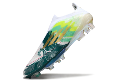 Adidas F50+ Elite Lightstrike Pro Laceless FG Firm Ground Soccer Cleats - White/Neon Green/Sapphire Blue