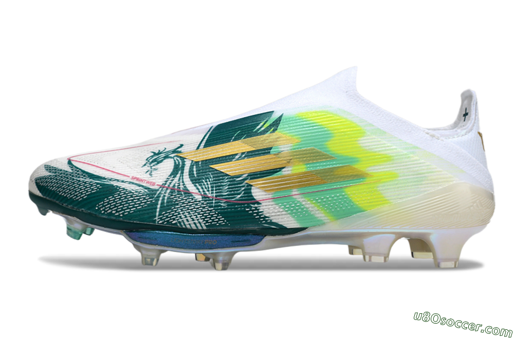 Adidas F50+ Elite Lightstrike Pro Laceless FG Firm Ground Soccer Cleats - White/Neon Green/Sapphire Blue 1