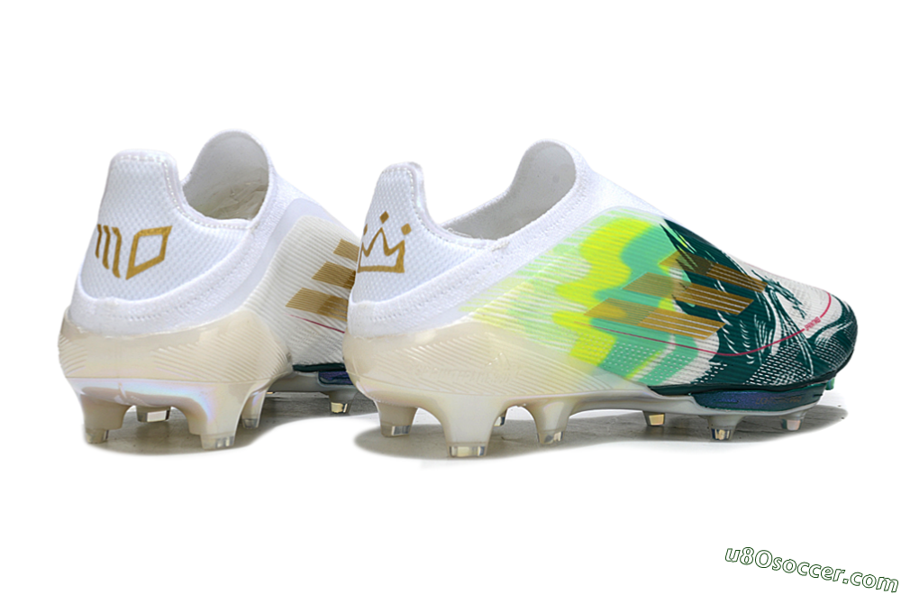 Adidas F50+ Elite Lightstrike Pro Laceless FG Firm Ground Soccer Cleats - White/Neon Green/Sapphire Blue 5