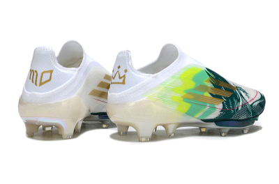 Adidas F50+ Elite Lightstrike Pro Laceless FG Firm Ground Soccer Cleats - White/Neon Green/Sapphire Blue