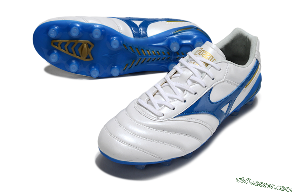 Mizuno Morelia Neo 2 FG Firm Ground Soccer Cleats - White/Azure Blue/Gold 3