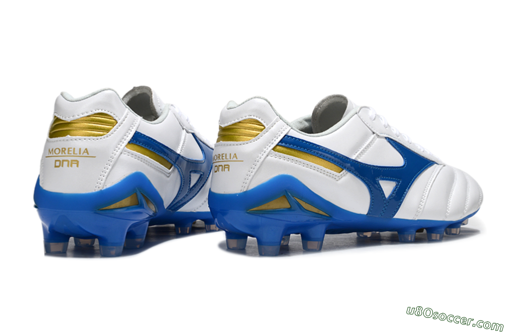 Mizuno Morelia Neo 2 FG Firm Ground Soccer Cleats - White/Azure Blue/Gold 6