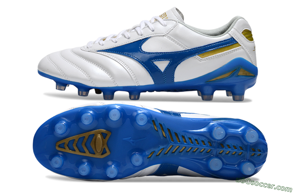 Mizuno Morelia Neo 2 FG Firm Ground Soccer Cleats - White/Azure Blue/Gold 0