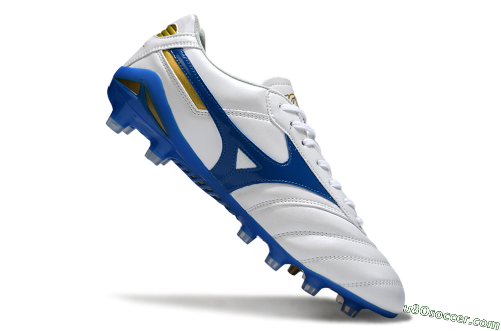 Mizuno Morelia Neo 2 FG Firm Ground Soccer Cleats - White/Azure Blue/Gold 4