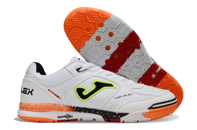 Joma Top Flex IC Indoor & Futsal Soccer Shoes - White/Electric Green/Fiery Orange
