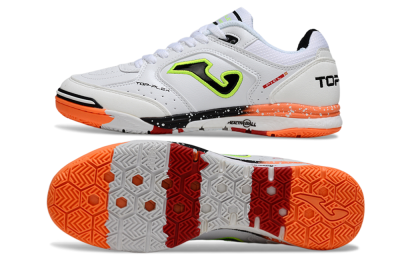Joma Top Flex IC Indoor & Futsal Soccer Shoes - White/Electric Green/Fiery Orange