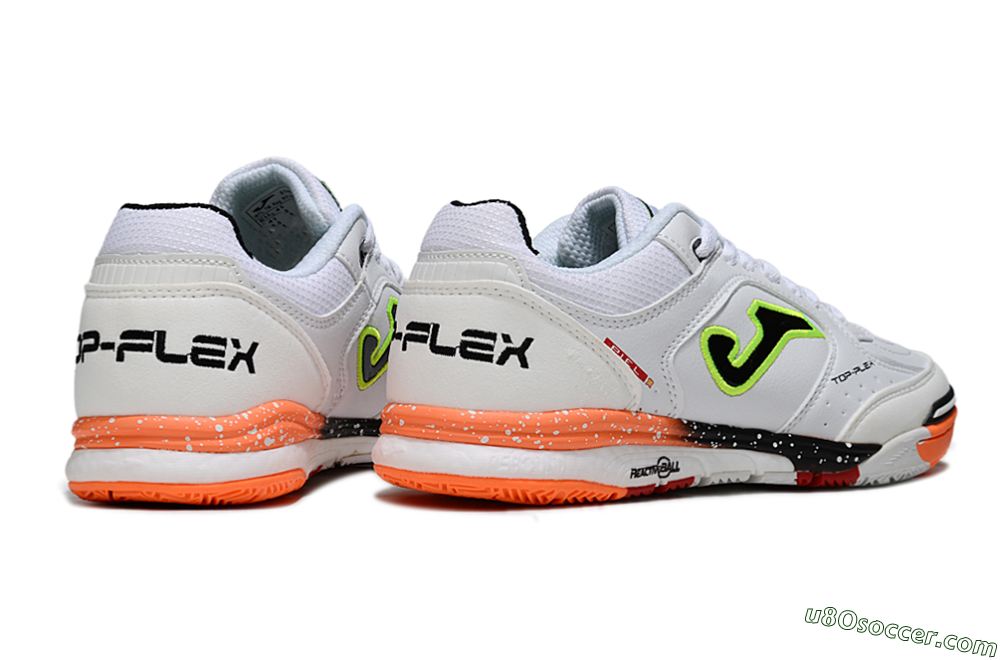 Joma Top Flex IC Indoor & Futsal Soccer Shoes - White/Electric Green/Fiery Orange 6