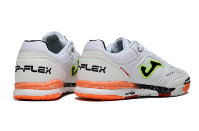 Joma Top Flex IC Indoor & Futsal Soccer Shoes - White/Electric Green/Fiery Orange