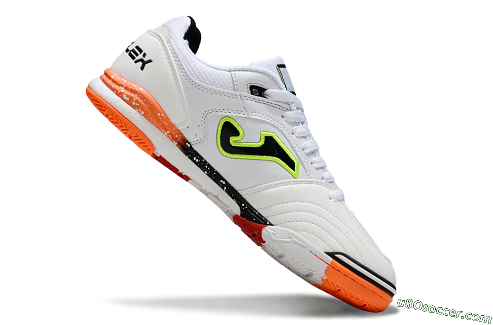 Joma Top Flex IC Indoor & Futsal Soccer Shoes - White/Electric Green/Fiery Orange 4