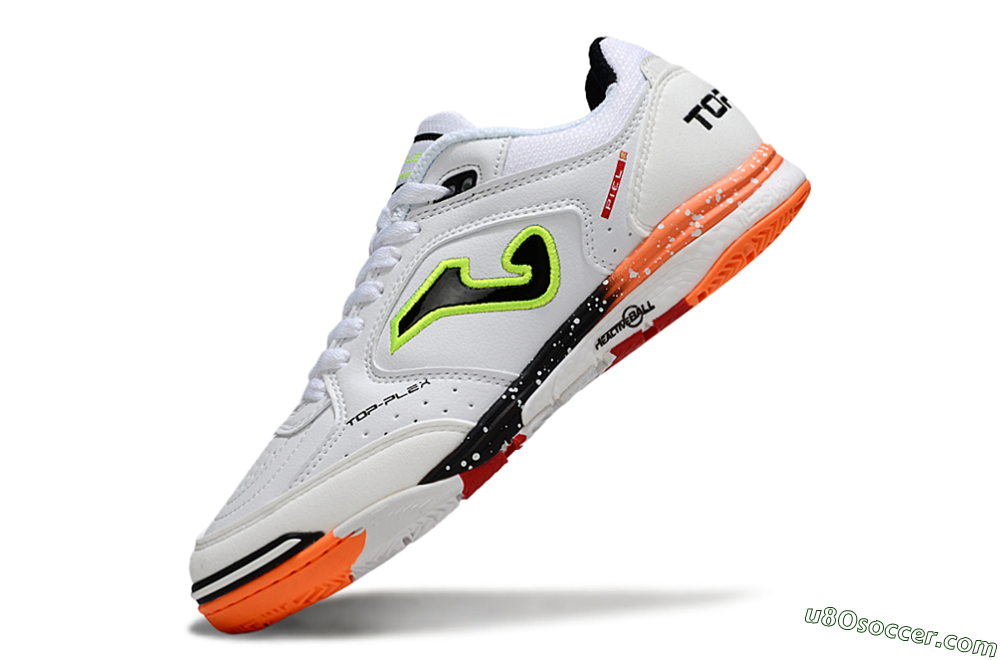 Joma Top Flex IC Indoor & Futsal Soccer Shoes - White/Electric Green/Fiery Orange 5
