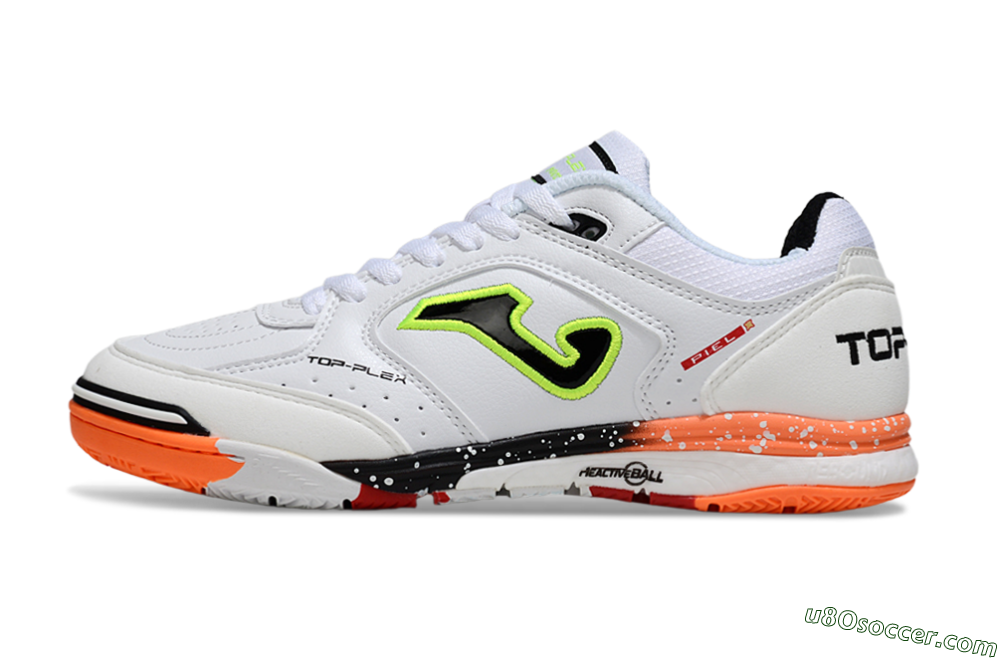 Joma Top Flex IC Indoor & Futsal Soccer Shoes - White/Electric Green/Fiery Orange 2