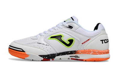 Joma Top Flex IC Indoor & Futsal Soccer Shoes - White/Electric Green/Fiery Orange