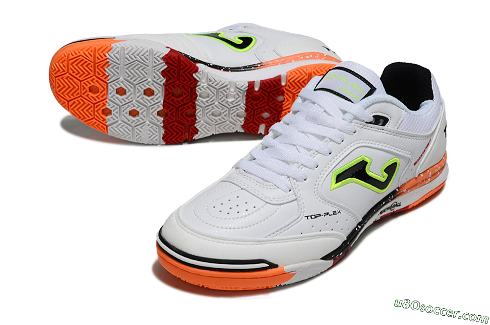 Joma Top Flex IC Indoor & Futsal Soccer Shoes - White/Electric Green/Fiery Orange 3