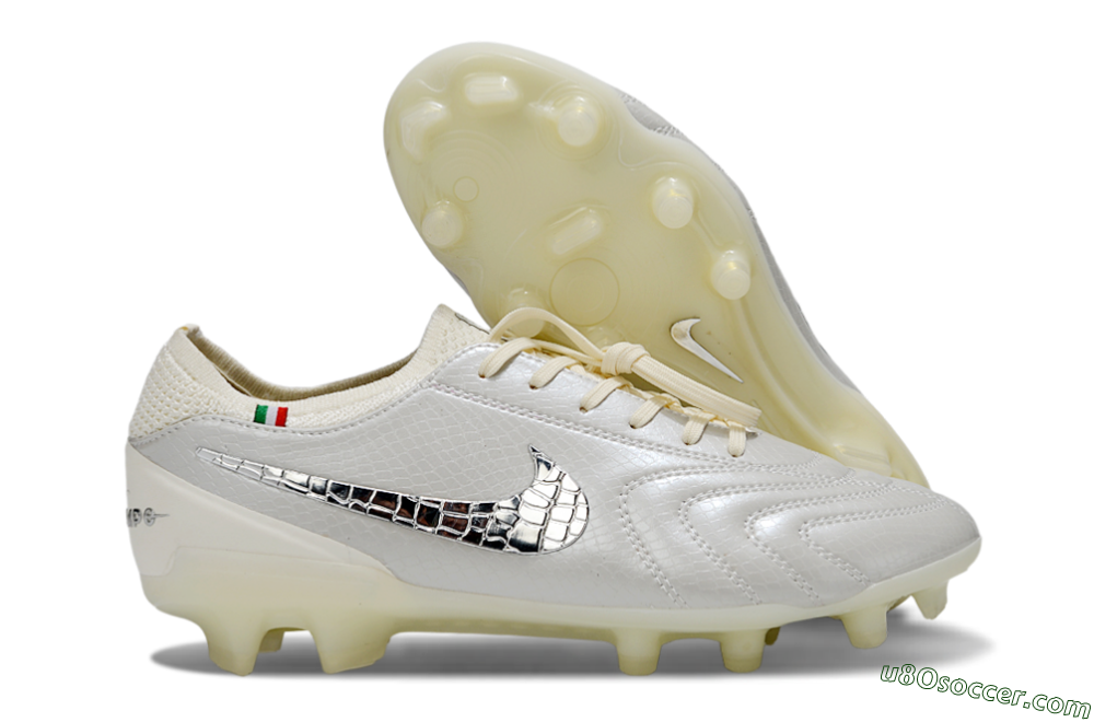 Nike Tiempo Legend 10 Elite FG Firm Ground Soccer Cleats - White/Creamy Beige/Glossy Black 1