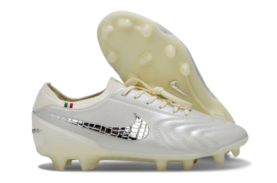 Nike Tiempo Legend 10 Elite FG Firm Ground Soccer Cleats - White/Creamy Beige/Glossy Black