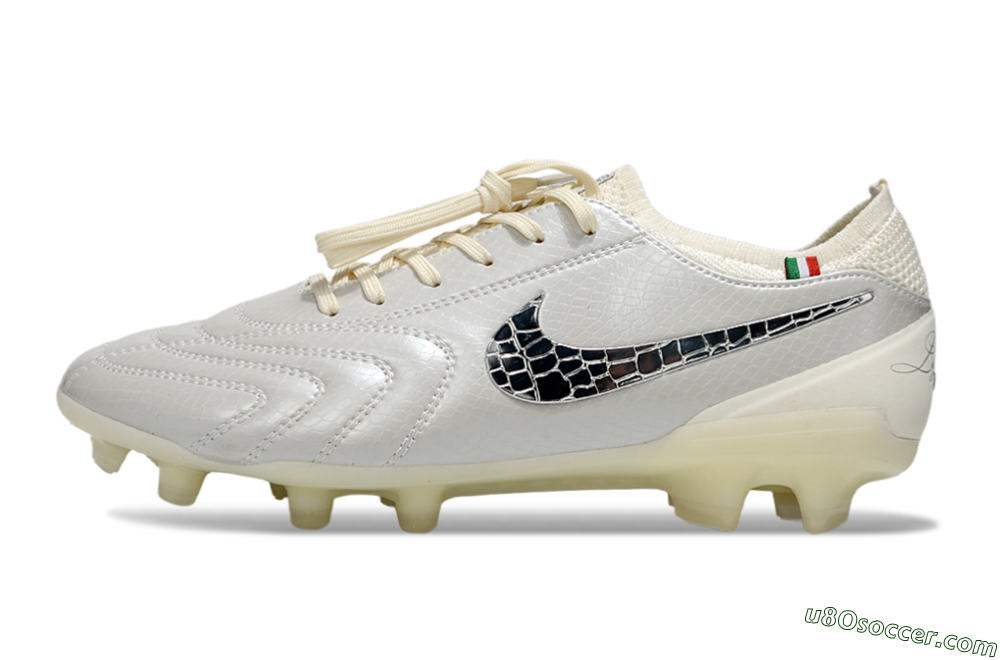 Nike Tiempo Legend 10 Elite FG Firm Ground Soccer Cleats - White/Creamy Beige/Glossy Black 2