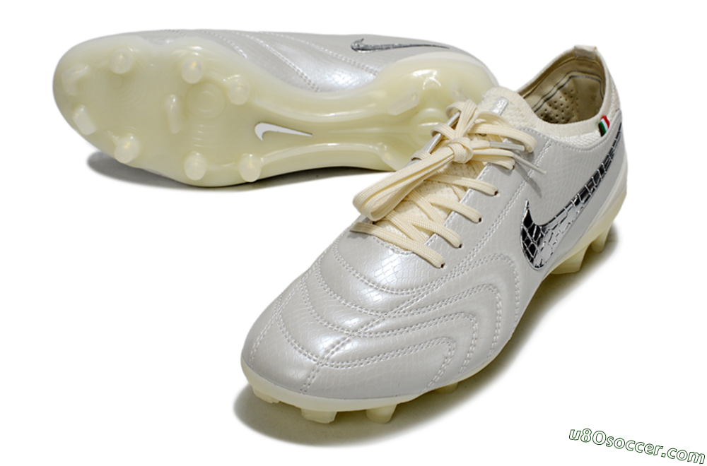 Nike Tiempo Legend 10 Elite FG Firm Ground Soccer Cleats - White/Creamy Beige/Glossy Black 3