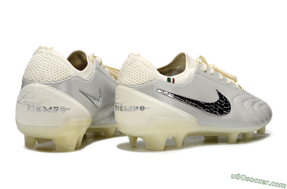 Nike Tiempo Legend 10 Elite FG Firm Ground Soccer Cleats - White/Creamy Beige/Glossy Black 6