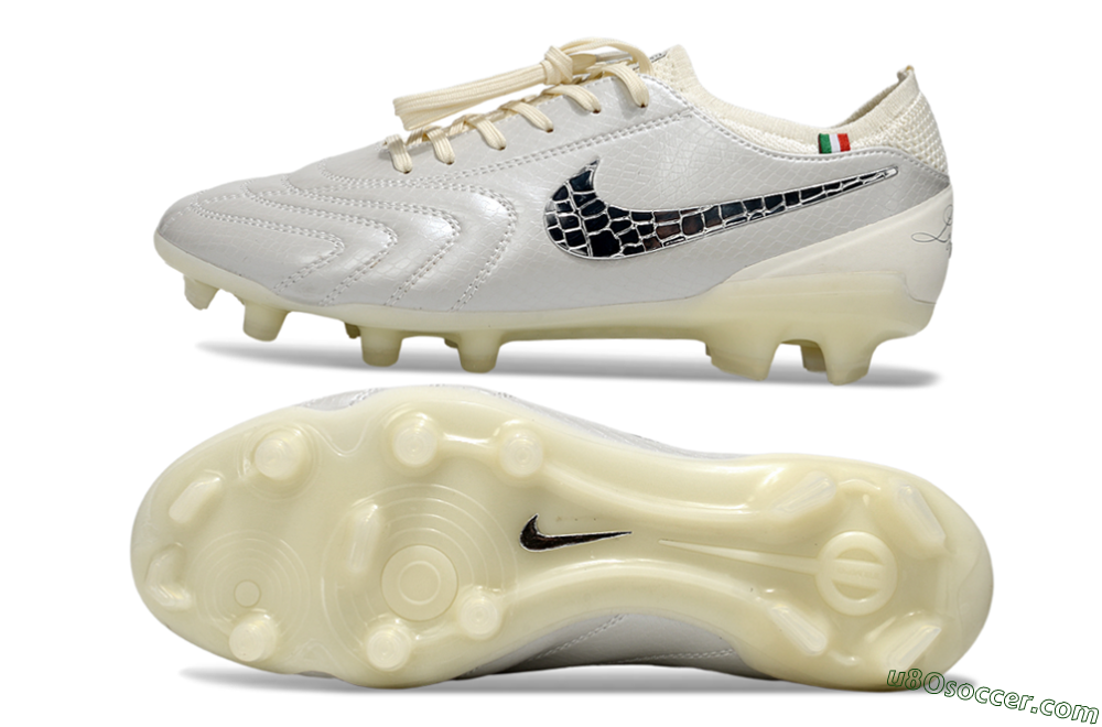 Nike Tiempo Legend 10 Elite FG Firm Ground Soccer Cleats - White/Creamy Beige/Glossy Black 0
