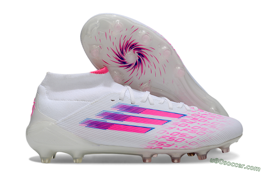 Adidas F50 Elite Mid FG Firm Ground Soccer Cleats - White/Vibrant Pink/Electric Blue 1