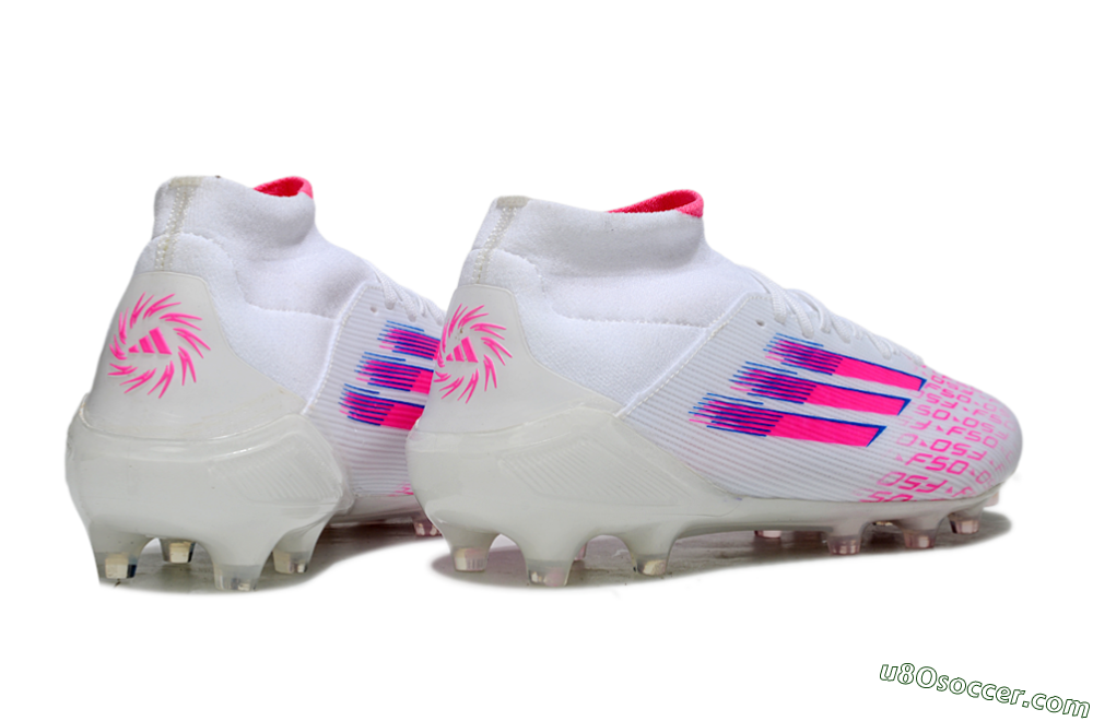 Adidas F50 Elite Mid FG Firm Ground Soccer Cleats - White/Vibrant Pink/Electric Blue 6