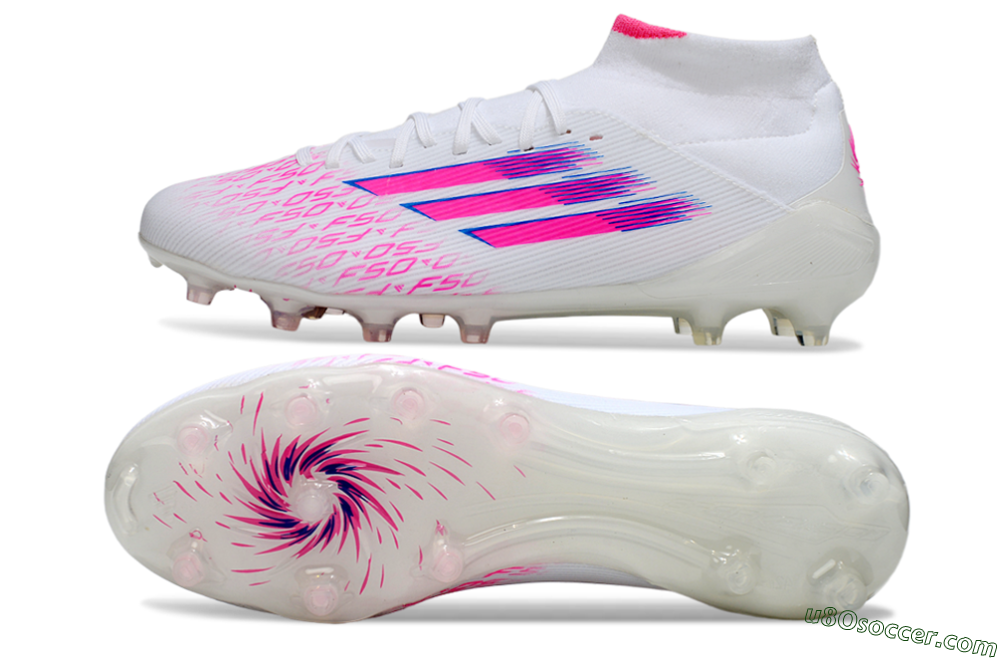 Adidas F50 Elite Mid FG Firm Ground Soccer Cleats - White/Vibrant Pink/Electric Blue 0